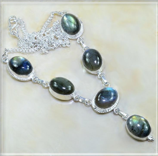 Natural Labradorite Gemstone 925 Silver Necklace - BELLADONNA