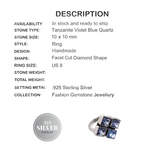 Tanzanite Violet Blue Quartz Gemstone .925 Silver Ring Size US 8 - BELLADONNA