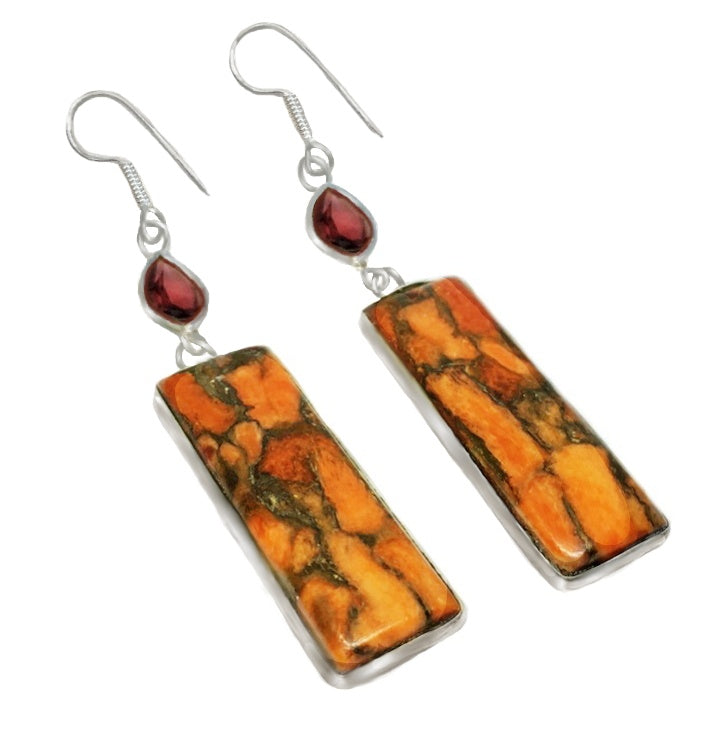 Natural Arizona Red Copper Turquoise and Garnet Earrings in Solid .925 Sterling Silver - BELLADONNA