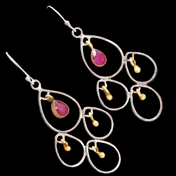 Exotic Two Toner Ruby Gemstone Solid .925 Sterling Silver Earrings - BELLADONNA