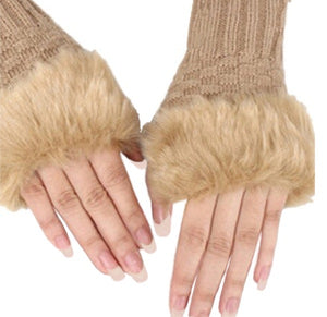 Glamorous & Practical Fingerless Knitted Gloves With Faux Fur Finish - BELLADONNA