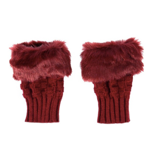 Half Finger Knitted Gloves With Faux Fur Finish - BELLADONNA