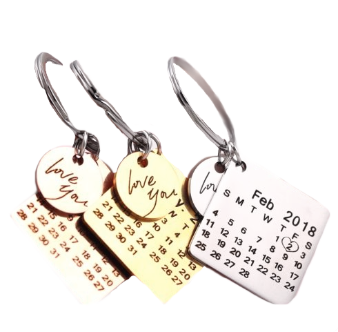 Personalized Calendar Custom Engraved Disk Date Name Stainless Steel Keyring - BELLADONNA