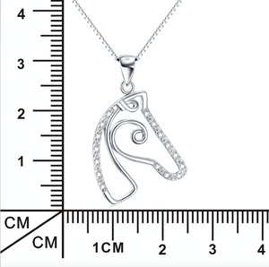 Modern Horse Head Pendant with White Cubic Zirconia  accents 925 Silver Necklace - BELLADONNA