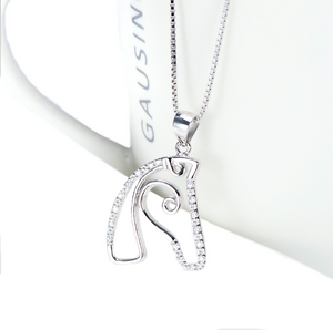 Modern Horse Head Pendant with White Cubic Zirconia  accents 925 Silver Necklace - BELLADONNA