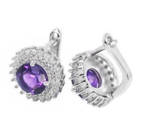 Natural Purple Amethyst, White Cubic Zirconia .925 Sterling Silver Pendant and Earrings Set - BELLADONNA