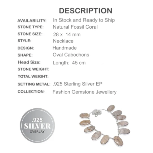 Natural Fossil Coral Gemstone .925 Sterling Silver Necklace - BELLADONNA