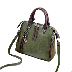 Superior Leather Tassel Cat Charm Handbag in a Super Selection of Colours - BELLADONNA