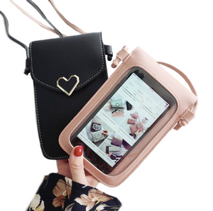 Touch Screen Leather Cell Phone Purse Handbag with Shoulder Strap H for Iphone X Samsung S10 Huawei P20 - BELLADONNA