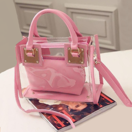 New Trends Transparent High Fashion Handbag in Gold, Silver, White Pink and Black - BELLADONNA