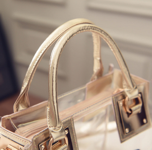 New Trends Transparent High Fashion Handbag in Gold, Silver, White Pink and Black - BELLADONNA