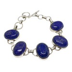 Handmade Natural Lapis Lazuli Larger Gemstones Silver Bracelet - BELLADONNA