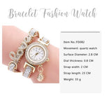 Womens Top Brand Bracelet Quartz Watch with Leather Strap and Crystal Charms - BELLADONNA