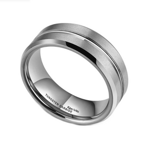 Mens Double Brushed Silver Stripe Tungsten Ring - BELLADONNA