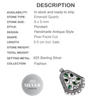 Handmade Emerald Quartz Faceted Gemstone .925 Sterling Silver Pendant - BELLADONNA