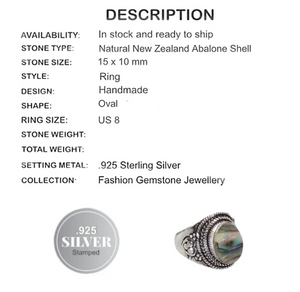 New Zealand Abalone  In .925 Sterling Silver Ring Size 8 - BELLADONNA