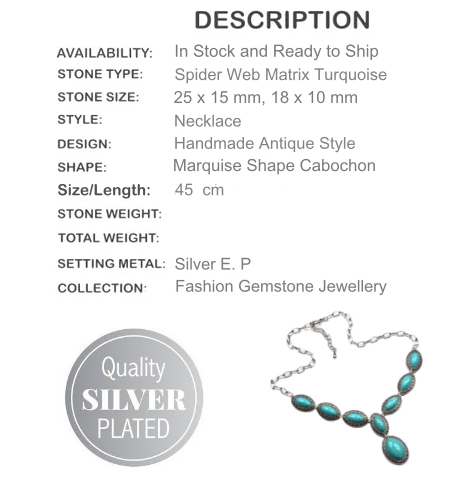 Spiderweb Matrix Turquoise Gemstone Silver Fashion Necklace - BELLADONNA