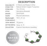 Natural Green Copper Turquoise Gemstone Silver Bracelet - BELLADONNA