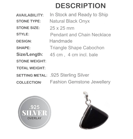 Natural Black Onyx Gemstone .925 Silver Pendant with Free Chain - BELLADONNA