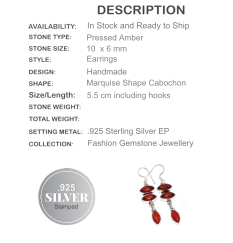 Pressed Amber Gemstone In .925 Silver Earrings - BELLADONNA