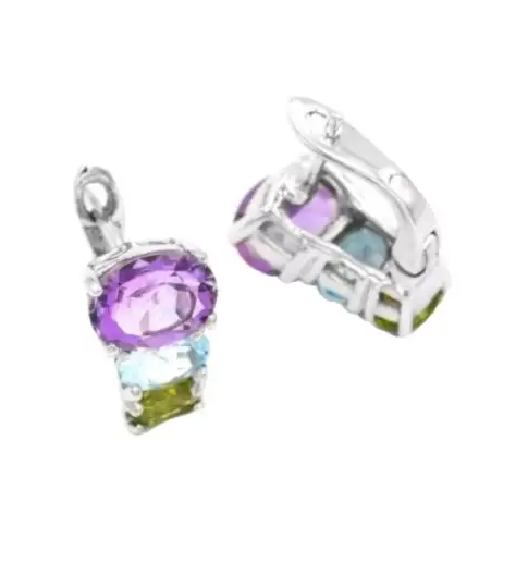 27.7 cts Authentic Purple Amethyst, Blue Topaz In Solid .925 Sterling Silver - February Birthstone - BELLADONNA