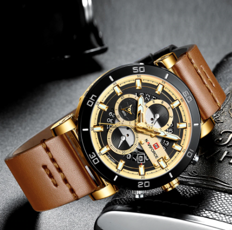 Naviforce Masculine Quartz Men's Wristwatch and Leather Watch Strap in Assorted Colours - BELLADONNA