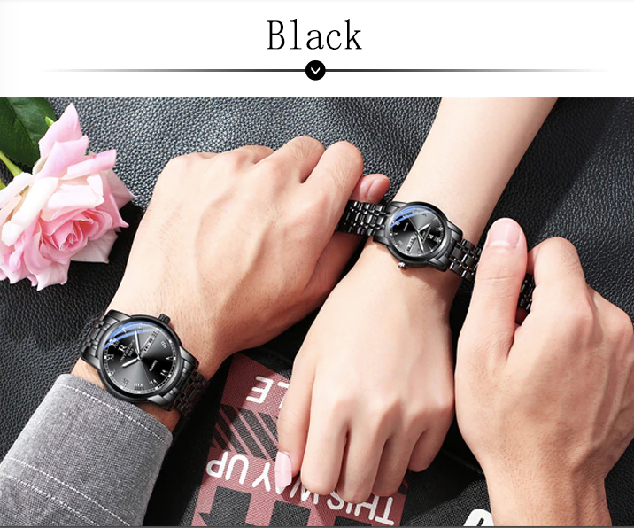 Couples Matching Stainless Steel Genuine Quartz Watch with Butterfly Clasp in Assorted Colour Variants - BELLADONNA