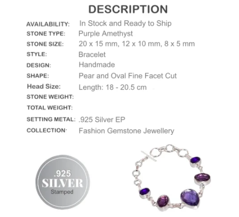 Faceted Purple Amethyst Gemstone 925 Silver Handmade Bracelet - BELLADONNA