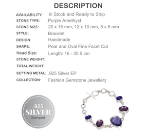 Faceted Purple Amethyst Gemstone 925 Silver Handmade Bracelet - BELLADONNA