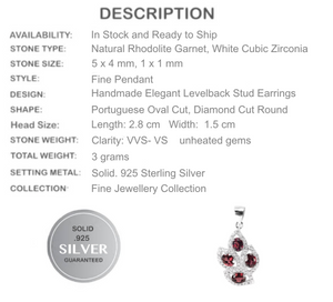 Top Unheated Natural Rhodolite Garnet, Cubic Zirconia Solid .925 Sterling Silver Pendant & Free Chain - BELLADONNA