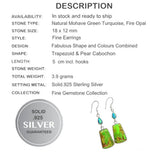 Natural Mohave Green Turquoise, Fire Opal Earrings Solid .925 Sterling Silver - BELLADONNA