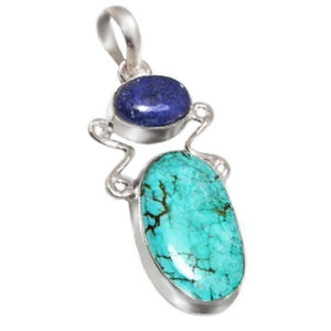 Natural Spiderweb Turquoise, Lapis Lazuli Gemstone 925 Silver Pendant - BELLADONNA