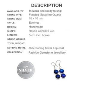 Handmade Electric Blue Quartz Gemstone 925 Silver Earrings - BELLADONNA