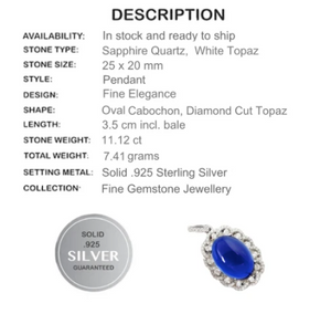 Handmade Blue Sapphire Quartz , White Topaz In Solid.925 Sterling Silver Pendant - BELLADONNA