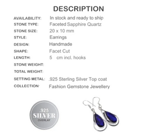 Handmade Sapphire Blue Quartz .925 Sterling Silver Earrings - BELLADONNA