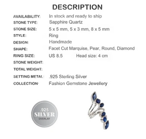 Incredible Sapphire Blue Quartz .925 Silver Ring Size 8.5 - BELLADONNA