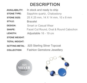 Sapphire Blue Quartz, Chalcedony Gemstone .925 Silver Bracelet - BELLADONNA