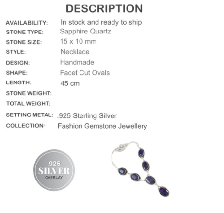Faceted Indian Sapphire Quartz Ovals Silver Necklace - BELLADONNA