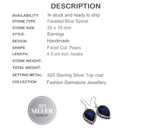 Handmade Blue Spinel Gemstone 925 Silver Earrings - BELLADONNA