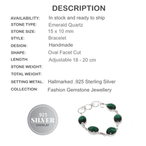 Faceted Emerald Quartz Ovals Gemstone .925 Silver Bracelet - BELLADONNA