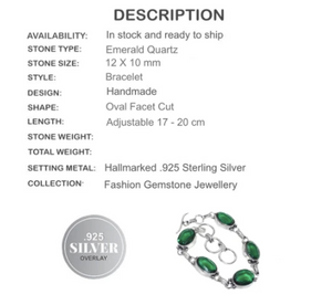 Emerald Quartz Faceted Ovals Gemstone .925 Silver Bracelet - BELLADONNA