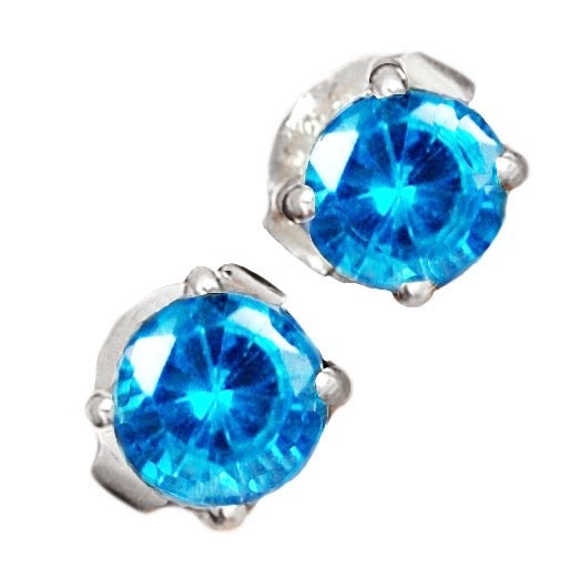 Blue Topaz Gemstone .925 Sterling Silver Plated Studs Earrings - BELLADONNA