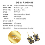 Nepali Natural Lapis Lazuli Gemstone Set in Solid Brass Earrings - BELLADONNA