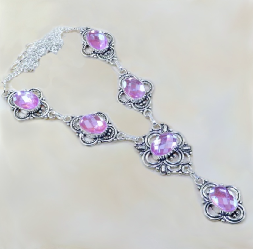 Pastel Aqua Pink Mystic Topaz Gemstone .925 Silver Necklace - BELLADONNA