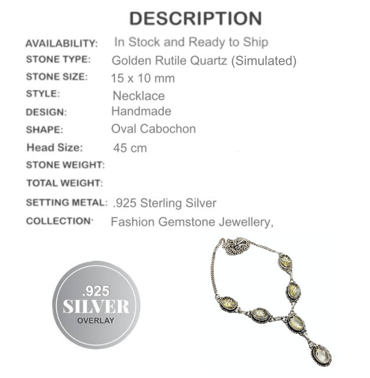 Golden Rutile Quartz Gemstone .925 Sterling Silver Necklace - BELLADONNA