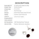 Handmade Smoky Quartz Oval Gemstone .925 Silver Heart Stud Earrings - BELLADONNA