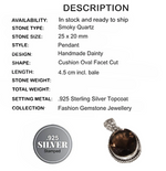 Faceted Oval Smoky Quartz Gemstone .925 Silver Pendant - BELLADONNA