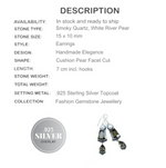 Handmade Smoky Topaz , River Pearl Gemstone 925 Silver Dangle Earrings - BELLADONNA