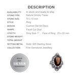 Natural Smoky Topaz .925 Solid Sterling Silver Ring Size 7 - BELLADONNA