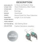 Handmade Paisley Design Aqua Chalcedony Dangle .925 Silver Earrings - BELLADONNA